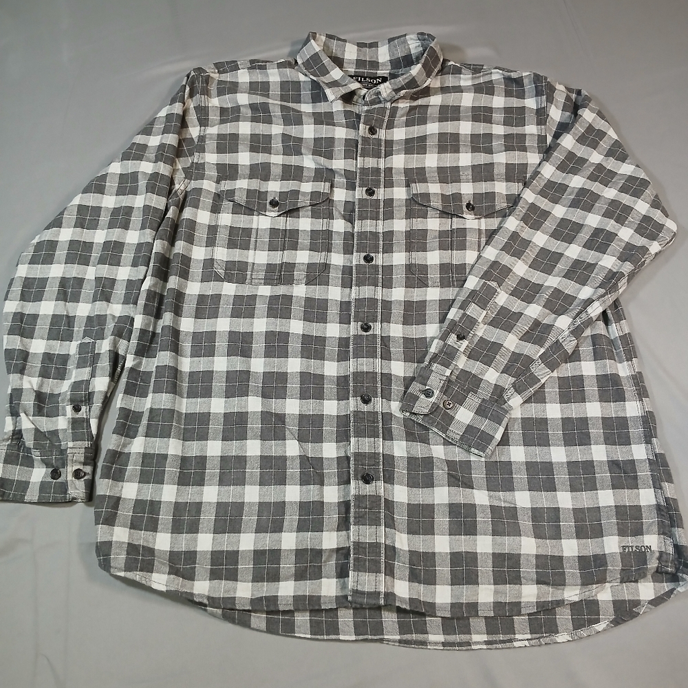 FILSON Plaid Button Down Collared Flannel Alaskan Guide Shirt - Gray Plaid